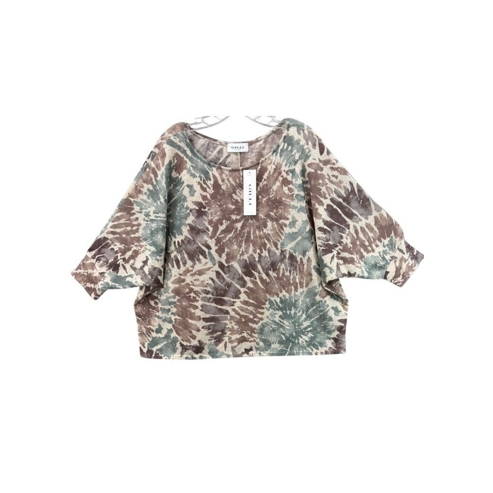 NWT Gilli Shirt Womens L Tie Dye Dolman Brown Green Oversized Knit Scoop Neck